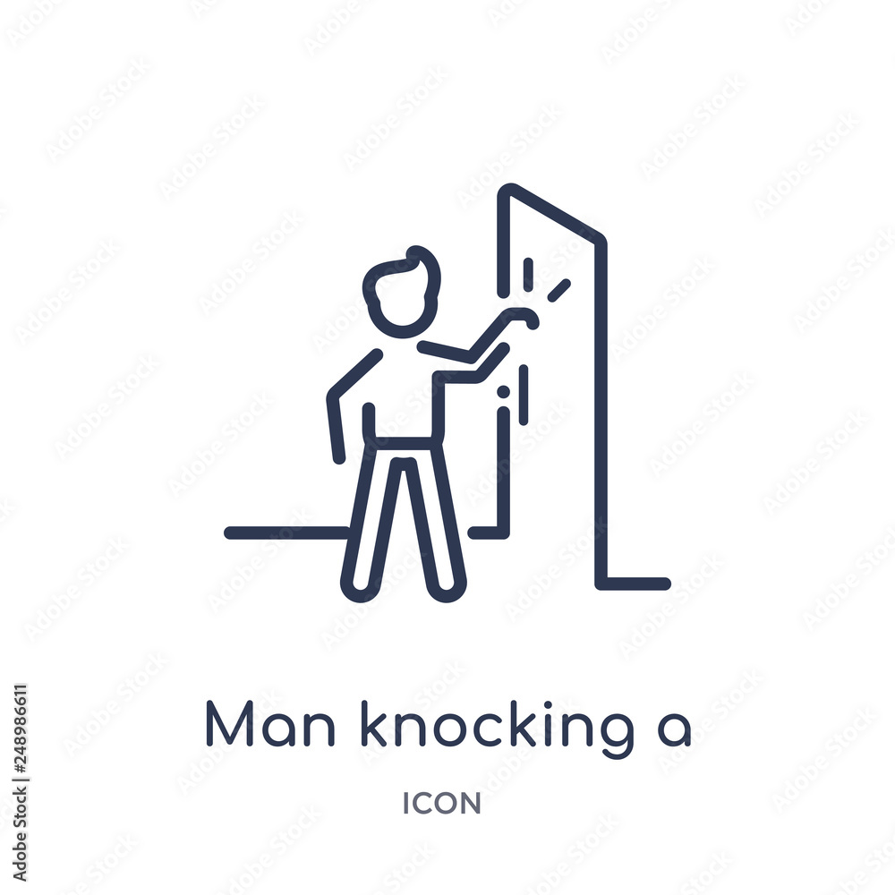 man knocking a door icon from people outline collection. Thin line man knocking a door icon isolated on white background. man knocking a door icon from people outline collection. Thin line man knocking a door icon isolated on white background.