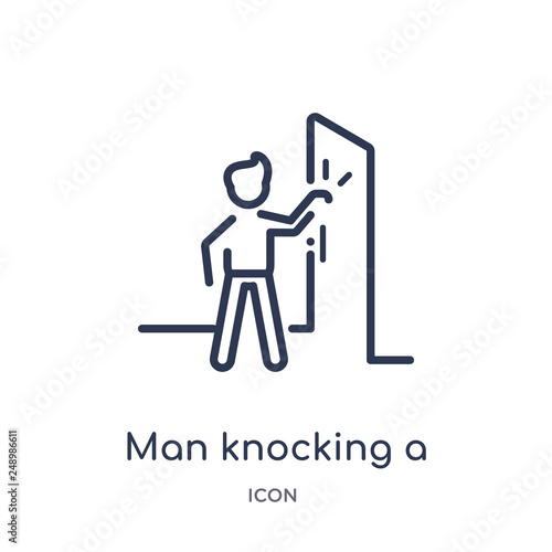 man knocking a door icon from people outline collection. Thin line man knocking a door icon isolated on white background.