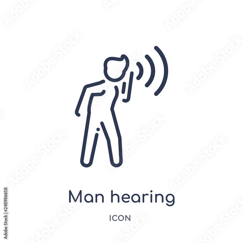 man hearing icon from people outline collection. Thin line man hearing icon isolated on white background.