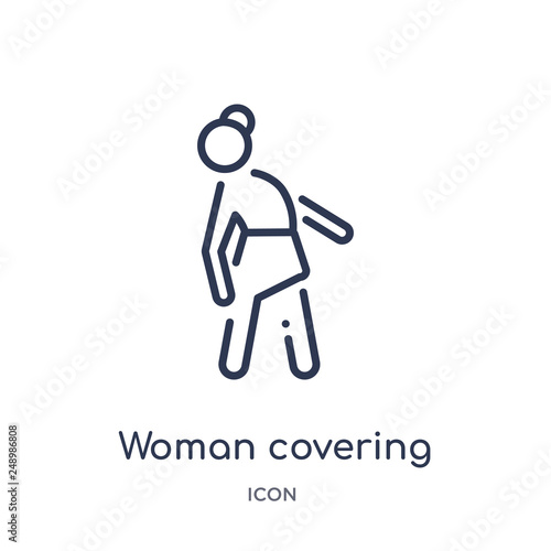 woman covering icon from people outline collection. Thin line woman covering icon isolated on white background.