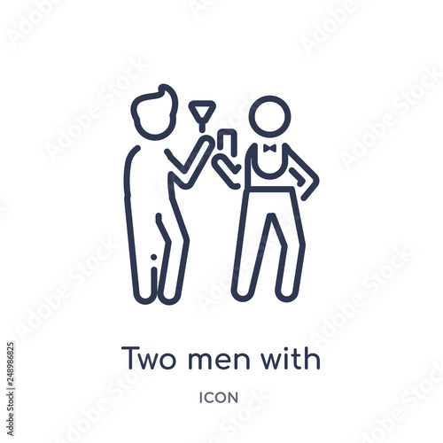 two men with cocktail glasses icon from people outline collection. Thin line two men with cocktail glasses icon isolated on white background.