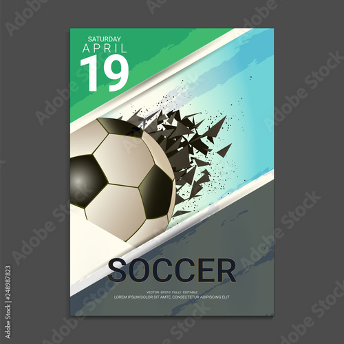 Flyer & Poster Cover design template for Soccer tournament or championship, Editable graphic element in green, grey and black colours. (EPS10 vector fully editable and color change)