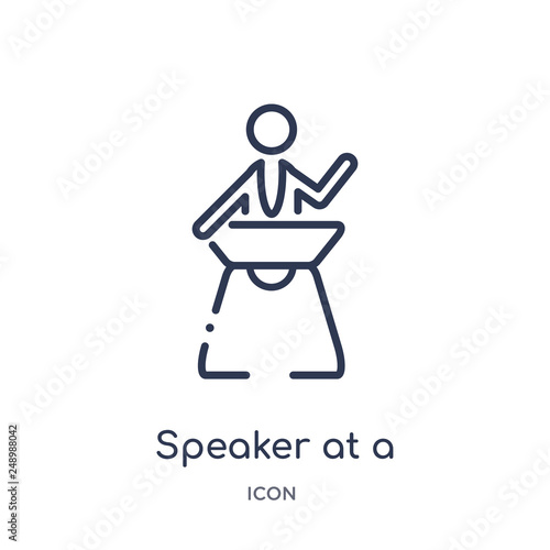 speaker at a conference icon from people outline collection. Thin line speaker at a conference icon isolated on white background.