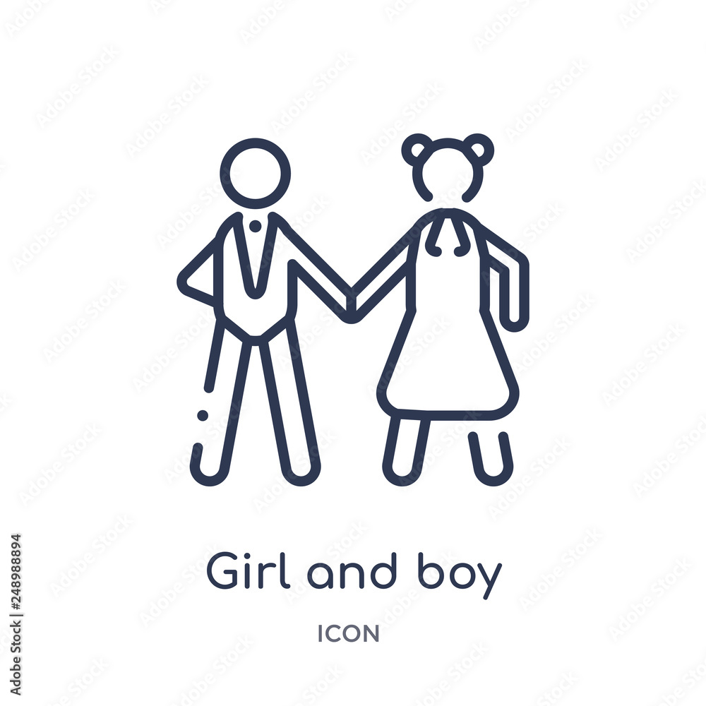 girl and boy icon from people outline collection. Thin line girl and boy icon isolated on white background. girl and boy icon from people outline collection. Thin line girl and boy icon isolated on white background.