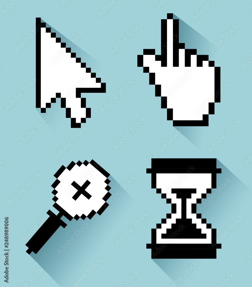 set arrow with hand and magnifying glass with hourglass cursor set arrow with hand and magnifying glass with hourglass cursor