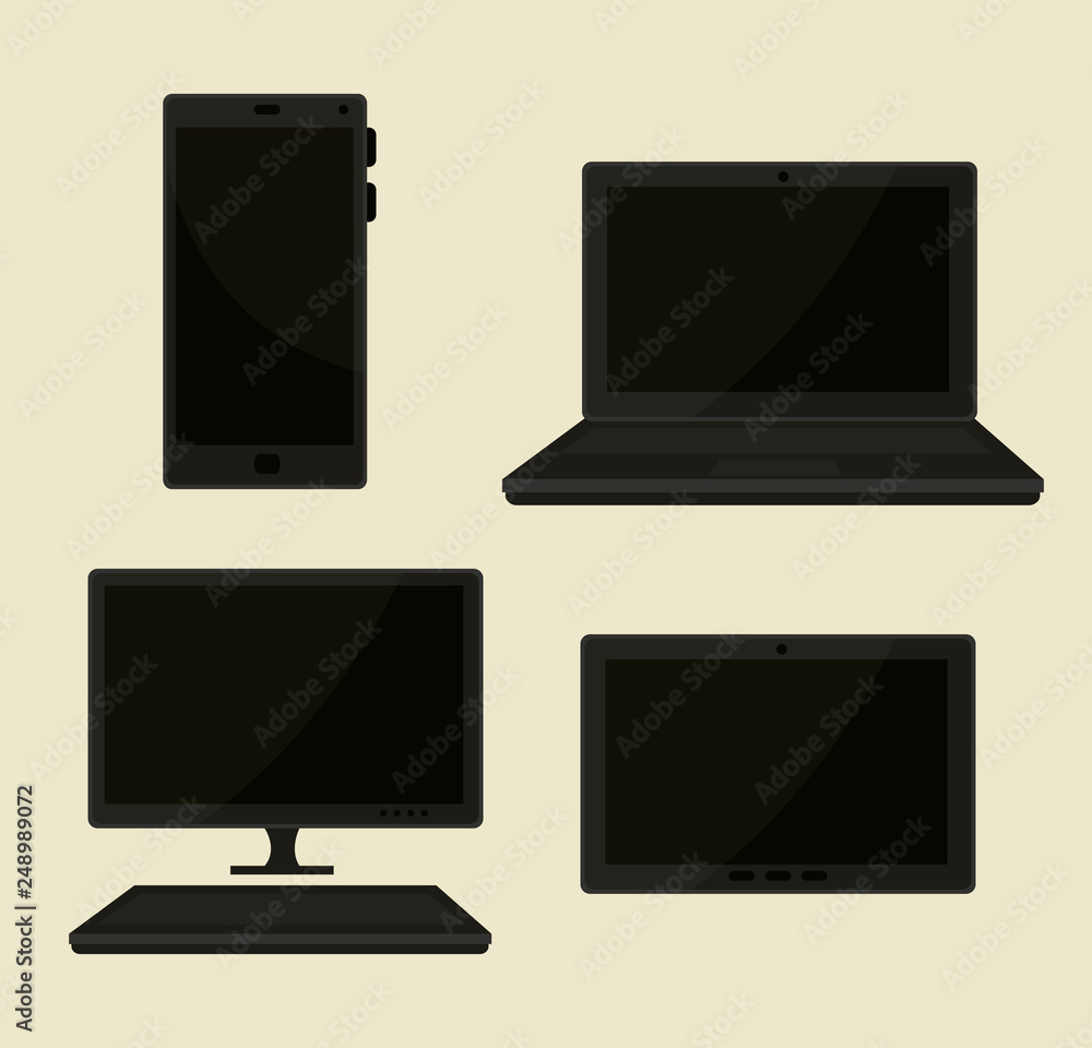 set smartphone with laptop and tablet with computer technology set smartphone with laptop and tablet with computer technology