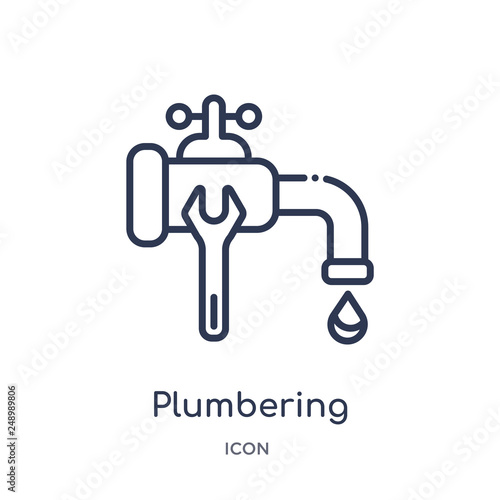 plumbering icon from other outline collection. Thin line plumbering icon isolated on white background.