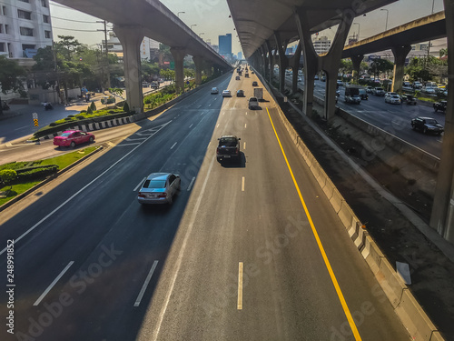 Bangkok  Thailand - March 14  2017  Traffic flow at the street in front of Central Bangna department store  Bangna-Trad expressway from Bangkokk to Trad province  the far eastern part of Thailand.