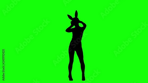 Erotic Stripper Wearing Playboy Bunny Ears Dancing Silhouette