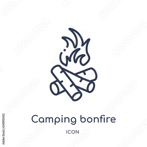 camping bonfire icon from nature outline collection. Thin line camping bonfire icon isolated on white background.