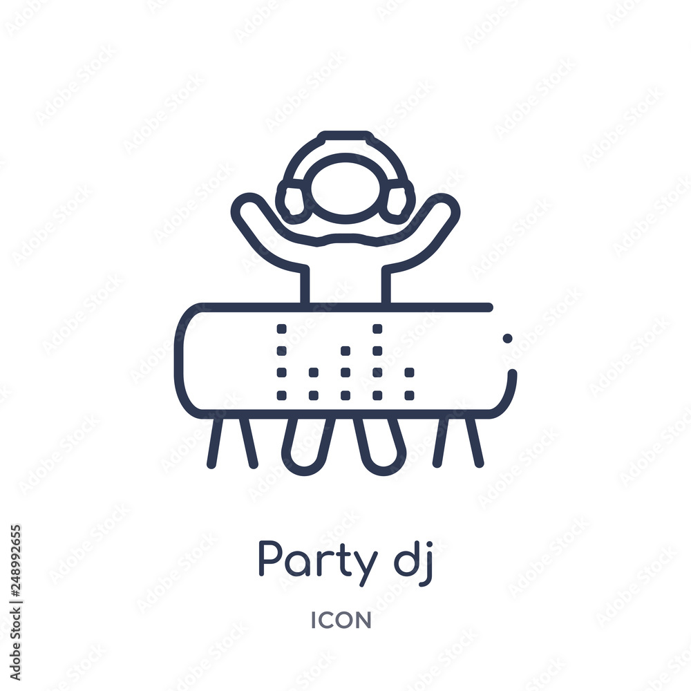 party dj icon from music outline collection. Thin line party dj icon isolated on white background. party dj icon from music outline collection. Thin line party dj icon isolated on white background.
