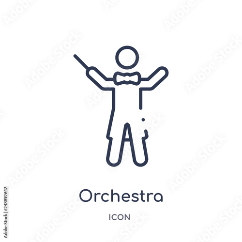 orchestra director with stick icon from music outline collection. Thin line orchestra director with stick icon isolated on white background.
