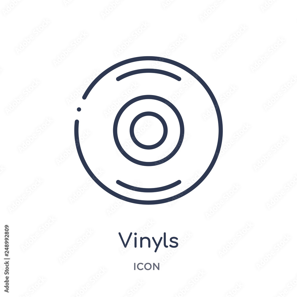 vinyls icon from music outline collection. Thin line vinyls icon isolated on white background. vinyls icon from music outline collection. Thin line vinyls icon isolated on white background.