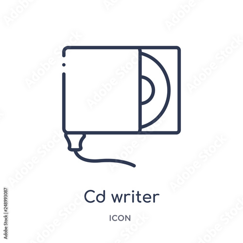 cd writer icon from music outline collection. Thin line cd writer icon isolated on white background.