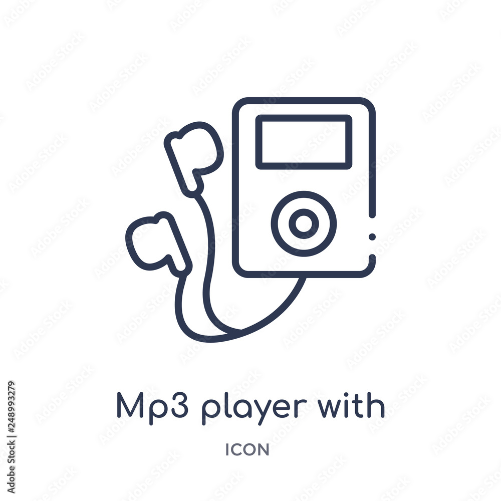 mp3 player with headphones icon from music outline collection. Thin line mp3  player with headphones icon isolated on white background. Stock Vector |  Adobe Stock