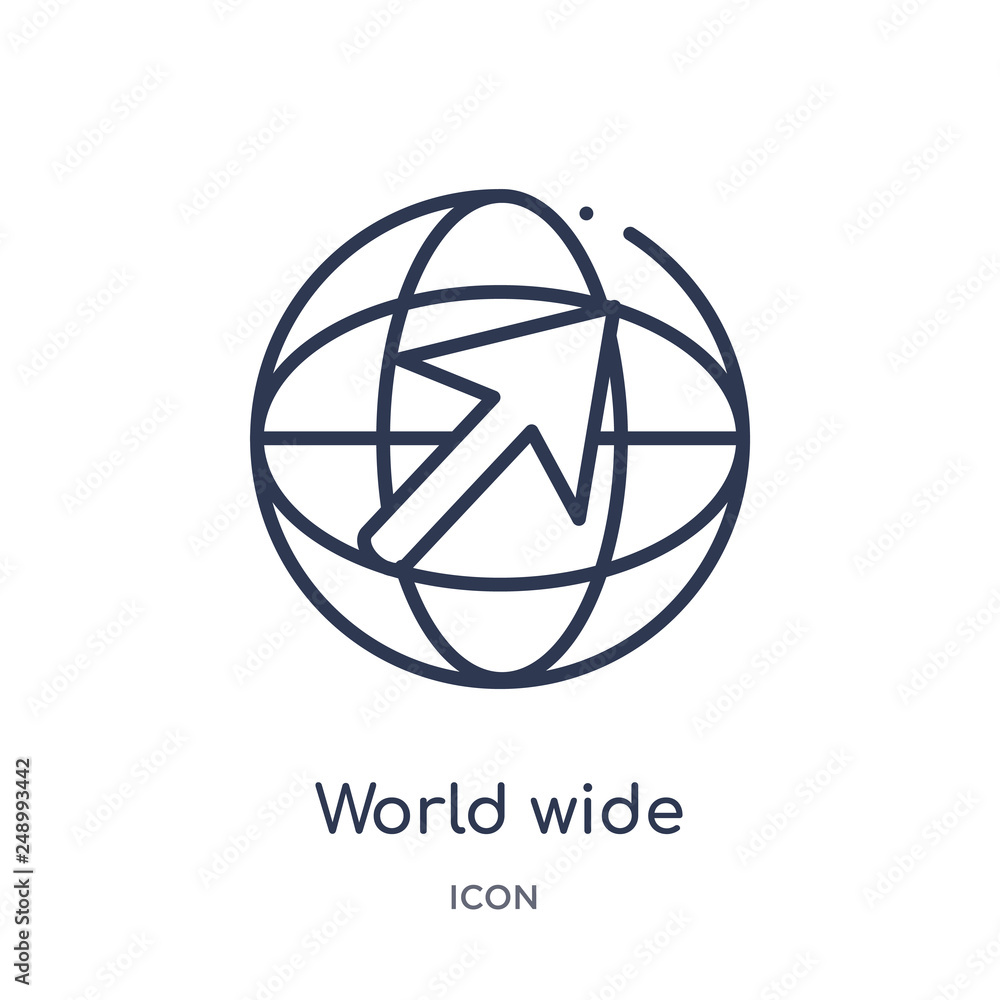 world wide icon from multimedia outline collection. Thin line world wide icon isolated on white background. world wide icon from multimedia outline collection. Thin line world wide icon isolated on white background.