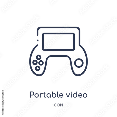 portable video game console icon from multimedia outline collection. Thin line portable video game console icon isolated on white background.