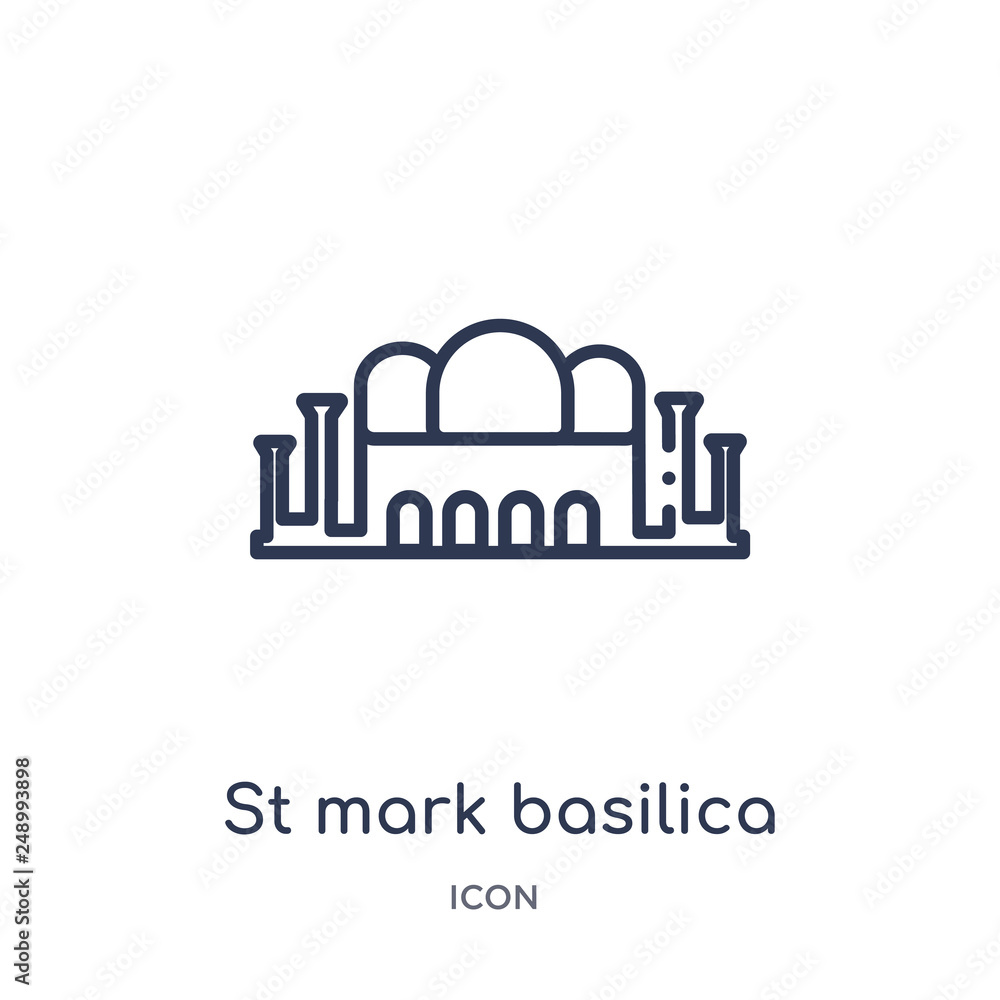 st mark basilica icon from monuments outline collection. Thin line st mark basilica icon isolated on white background. st mark basilica icon from monuments outline collection. Thin line st mark basilica icon isolated on white background.