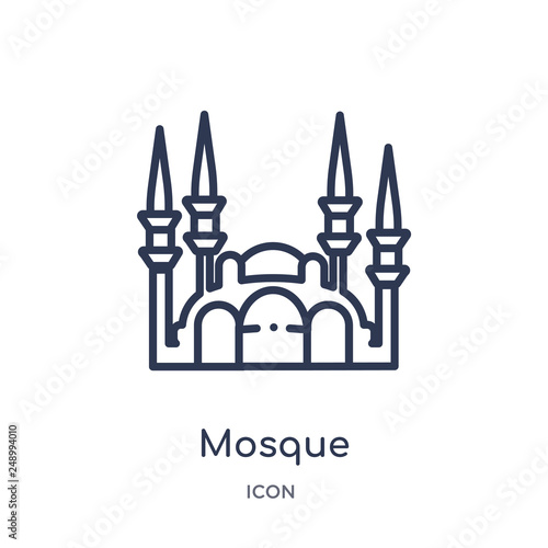 mosque icon from monuments outline collection. Thin line mosque icon isolated on white background.