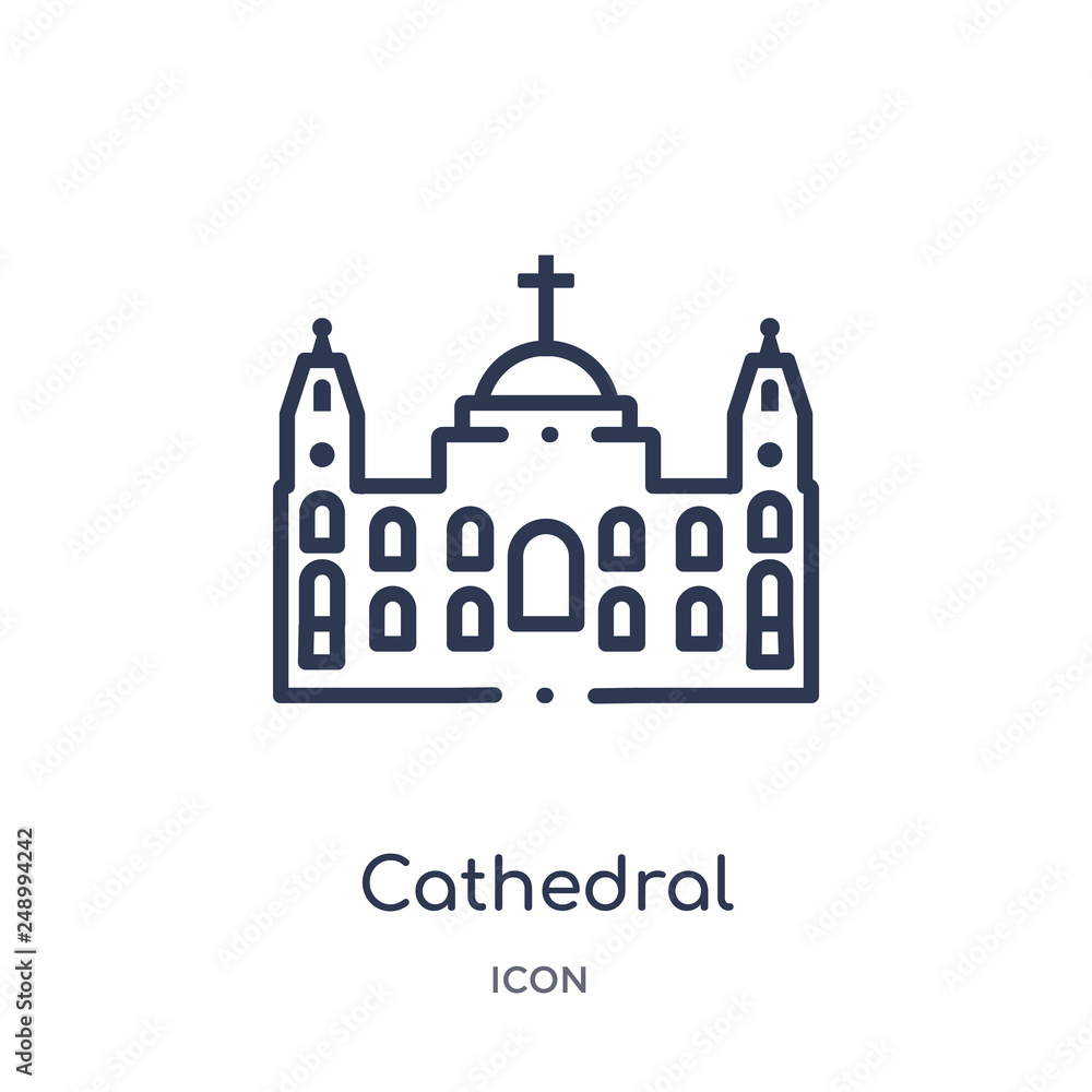 cathedral icon from monuments outline collection. Thin line cathedral icon isolated on white background.