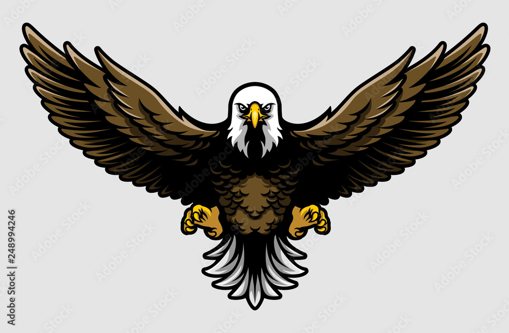 Obraz premium American Bald Eagle with Open Wings and Claws in Cartoon Style