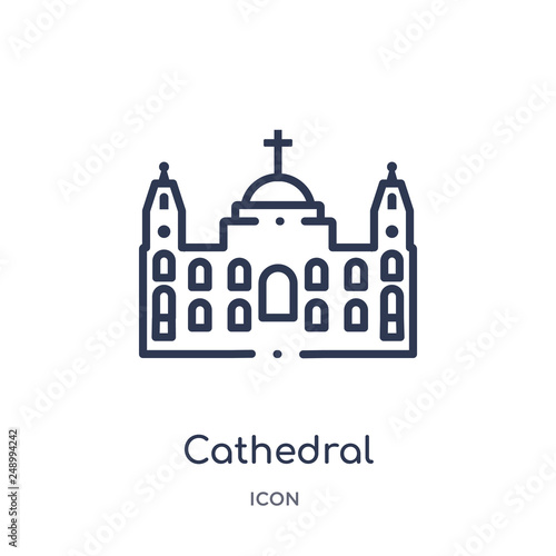 cathedral icon from monuments outline collection. Thin line cathedral icon isolated on white background.