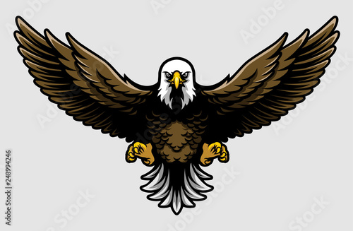 American Bald Eagle with Open Wings and Claws in Cartoon Style © AbuDzar