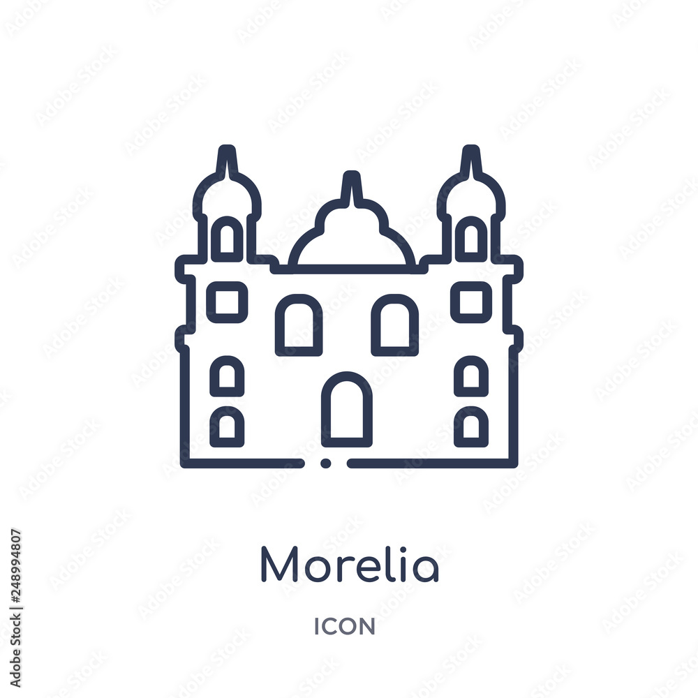 morelia cathedral in mexico icon from monuments outline collection. Thin line morelia cathedral in mexico icon isolated on white background.