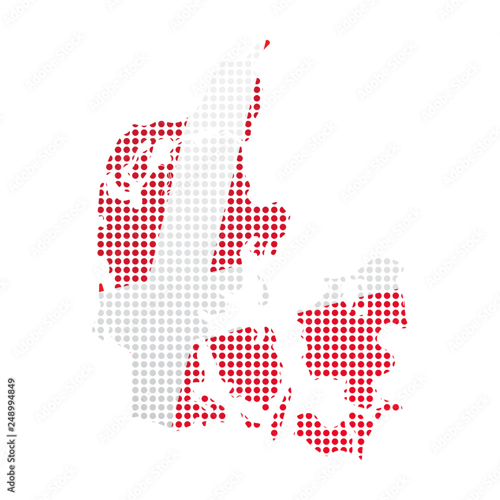 Map of Denmark with flag. Pointillism style. Vector illustration design