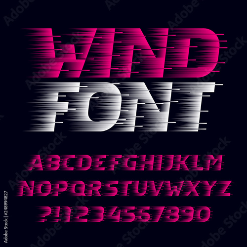 Fast wind alphabet font. Speed effect letters, numbers and symbols. Stock vector typeface for your design. Easy color change.