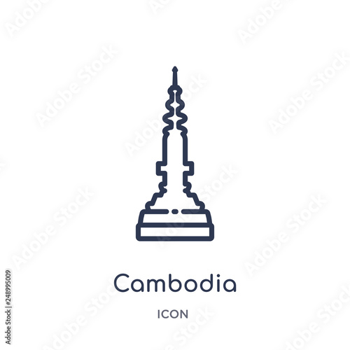 cambodia icon from monuments outline collection. Thin line cambodia icon isolated on white background.