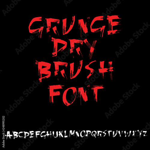 Grungy modern dry brush lettering. Handdrawn grunge ink font. Vector illustration.