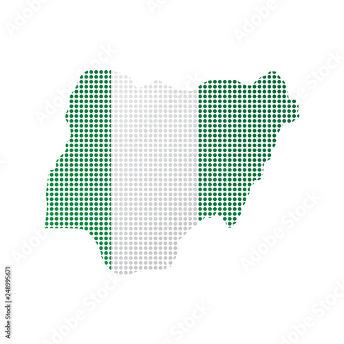 Map of Nigeria with flag. Pointillism style. Vector illustration design