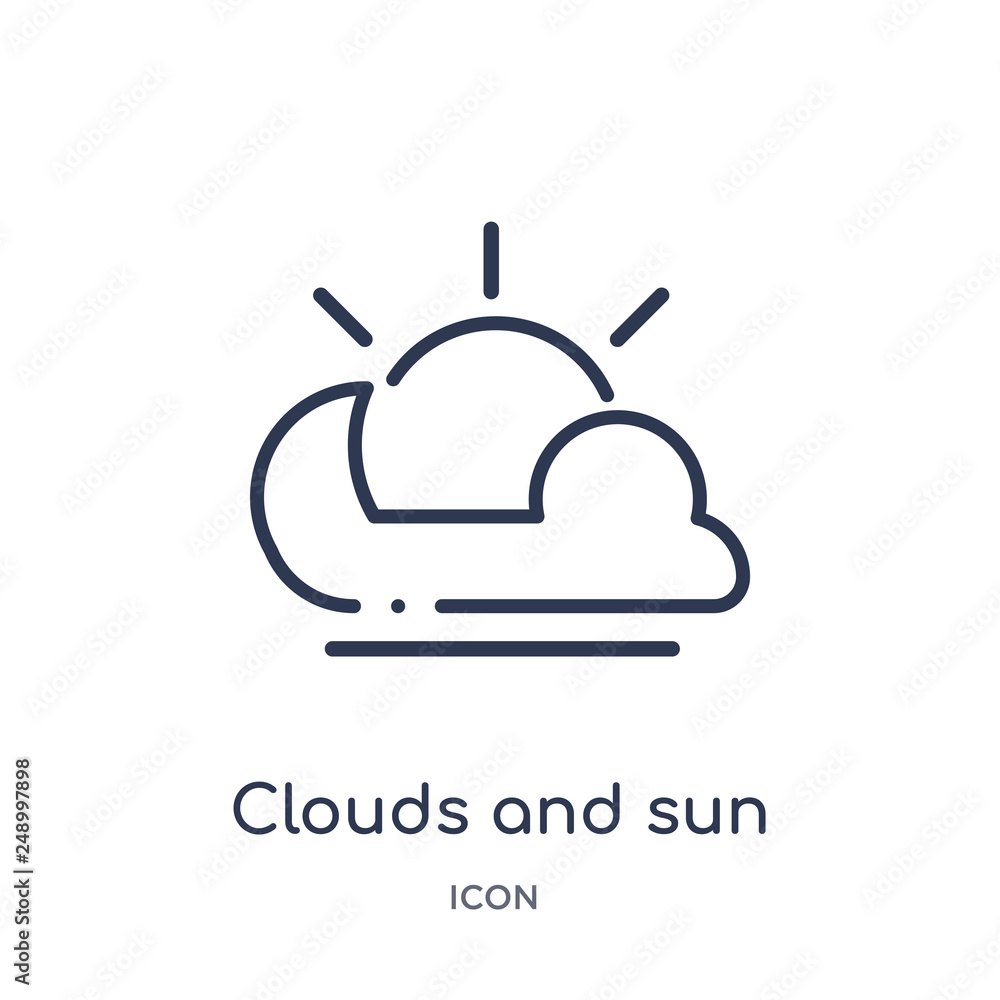 clouds and sun icon from weather outline collection. Thin line clouds and sun icon isolated on white background. clouds and sun icon from weather outline collection. Thin line clouds and sun icon isolated on white background.