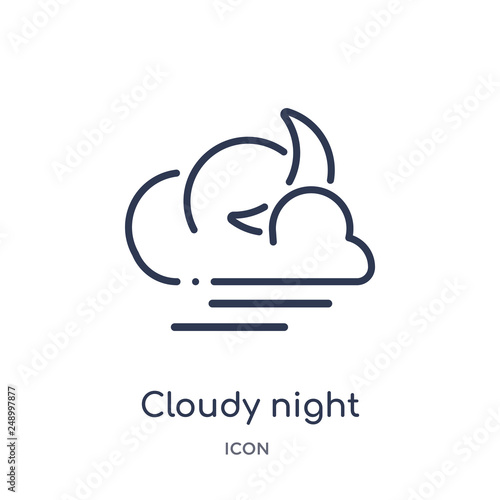 cloudy night icon from weather outline collection. Thin line cloudy night icon isolated on white background.