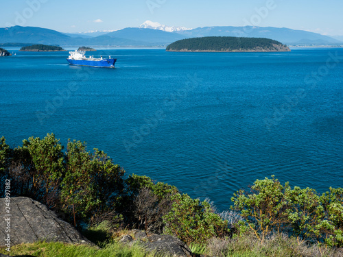 Views of Fidalgo and Padilla bay with Mount Baker at the background from Cap Sante park in Anacortes, WA photo