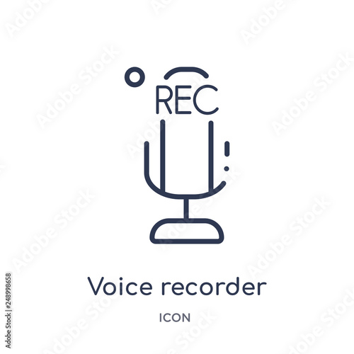 voice recorder icon from user interface outline collection. Thin line voice recorder icon isolated on white background.