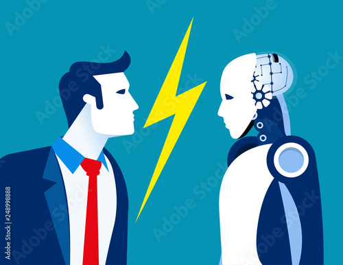 Robot vs human, humanity and technology. Concept business vector, Future, Robotic.