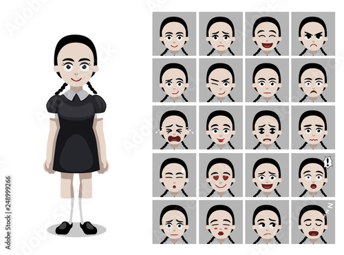 Braid Hair Gothic Girl Cartoon Emoticon Faces Vector Illustration