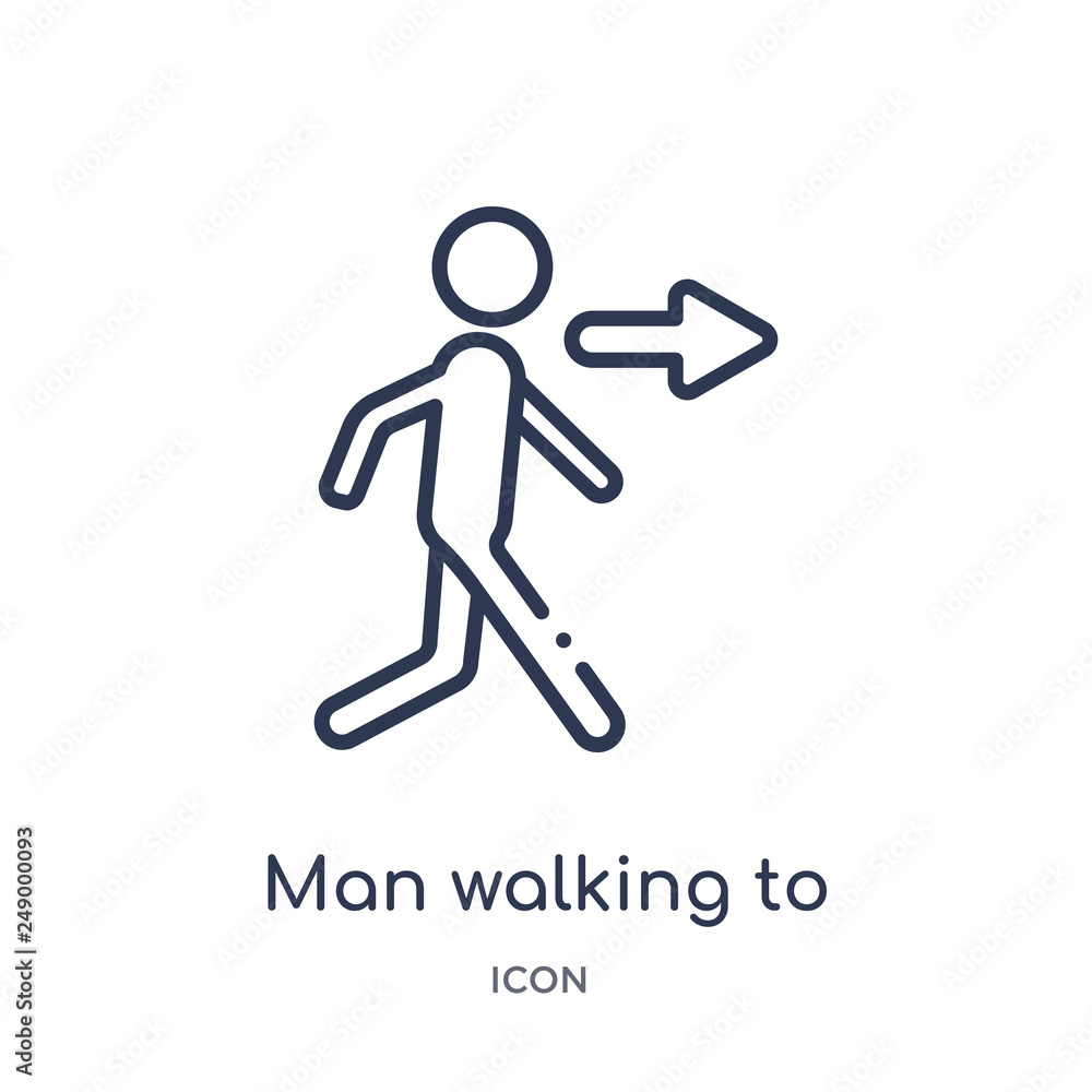 man walking to right icon from ultimate glyphicons outline collection. Thin line man walking to right icon isolated on white background. man walking to right icon from ultimate glyphicons outline collection. Thin line man walking to right icon isolated on white background.