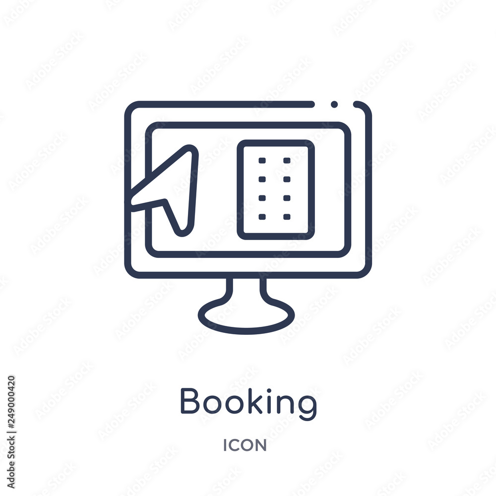 booking icon from travel outline collection. Thin line booking icon isolated on white background. booking icon from travel outline collection. Thin line booking icon isolated on white background.
