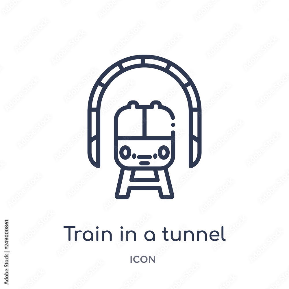 train in a tunnel icon from transportaytan outline collection. Thin line train in a tunnel icon isolated on white background. train in a tunnel icon from transportaytan outline collection. Thin line train in a tunnel icon isolated on white background.