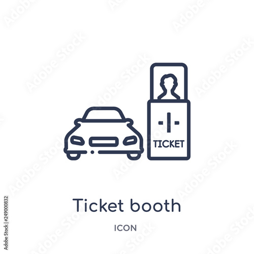 ticket booth with cross icon from transportaytan outline collection. Thin line ticket booth with cross icon isolated on white background.