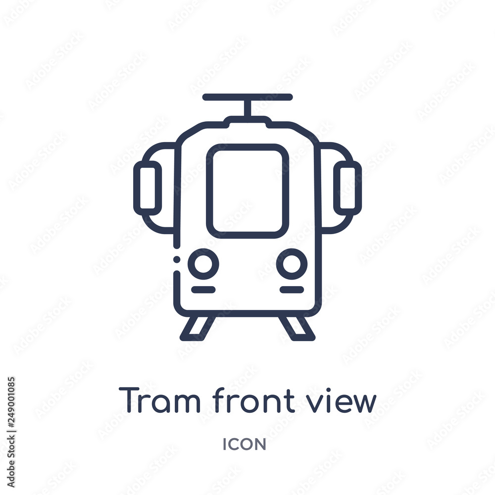 tram front view icon from transportaytan outline collection. Thin line tram front view icon isolated on white background.