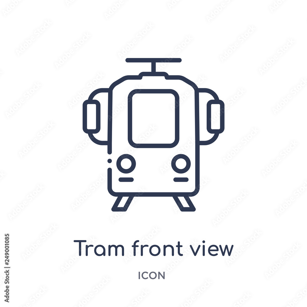 tram front view icon from transportaytan outline collection. Thin line tram front view icon isolated on white background. tram front view icon from transportaytan outline collection. Thin line tram front view icon isolated on white background.