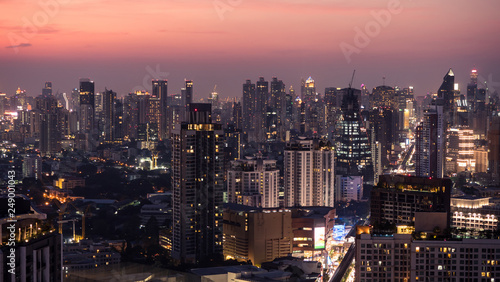 Business area in Bangkok, Thailand, showing buildings in twilight time