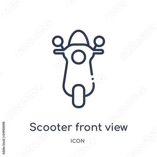 scooter front view icon from transportaytan outline collection. Thin line scooter front view icon isolated on white background.