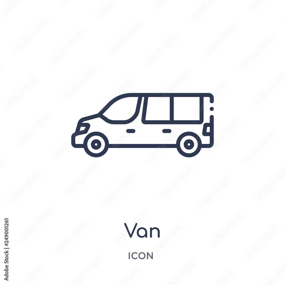 van icon from transportaytan outline collection. Thin line van icon isolated on white background. van icon from transportaytan outline collection. Thin line van icon isolated on white background.