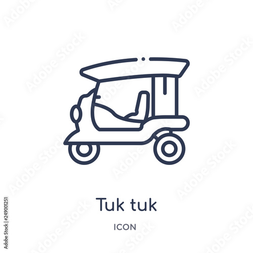 tuk tuk icon from transportaytan outline collection. Thin line tuk tuk icon isolated on white background.