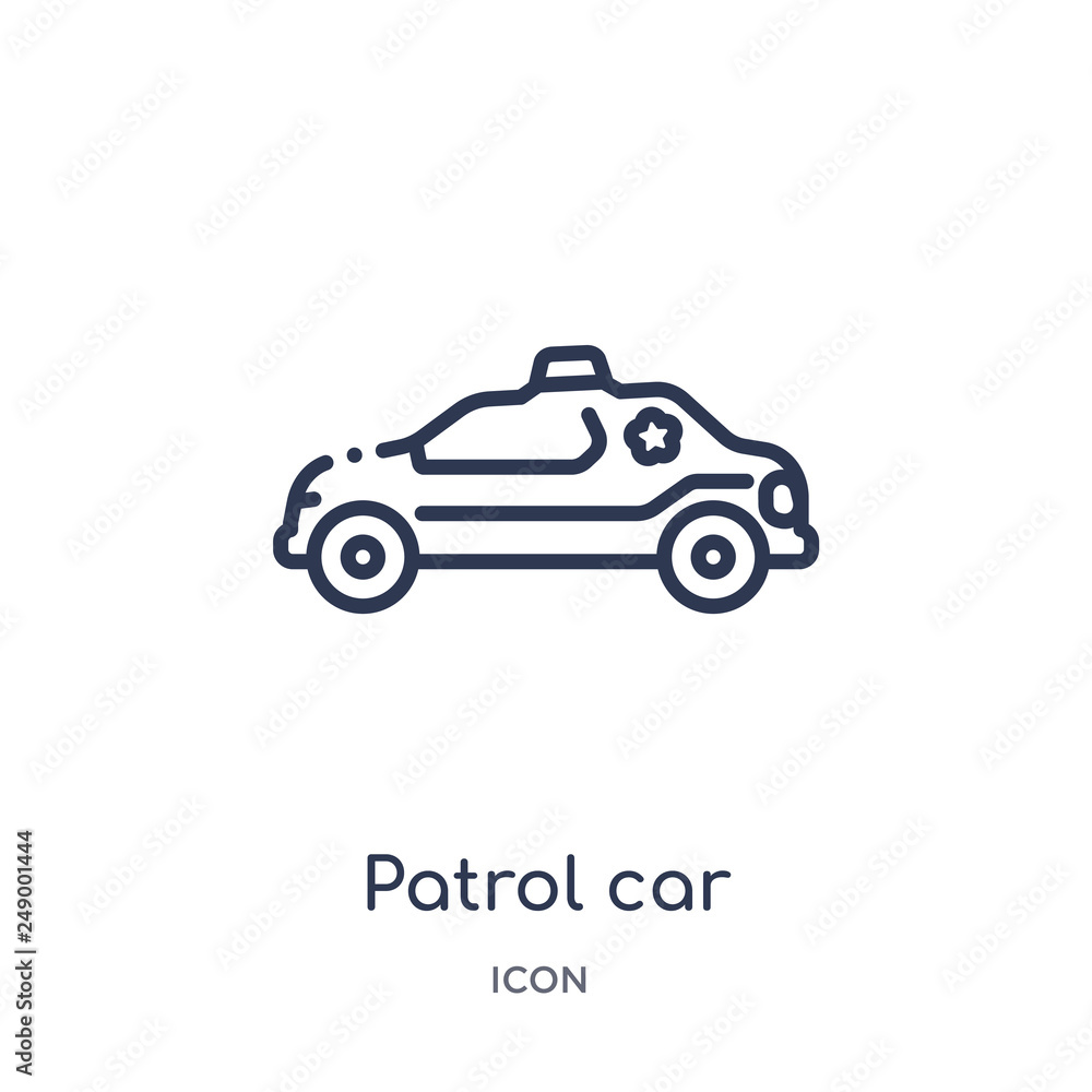 patrol car icon from transportation outline collection. Thin line patrol car icon isolated on white background.